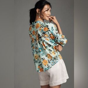 Anthropologie | Maeve | Long-Sleeve Femme Collarless Shirt Floral